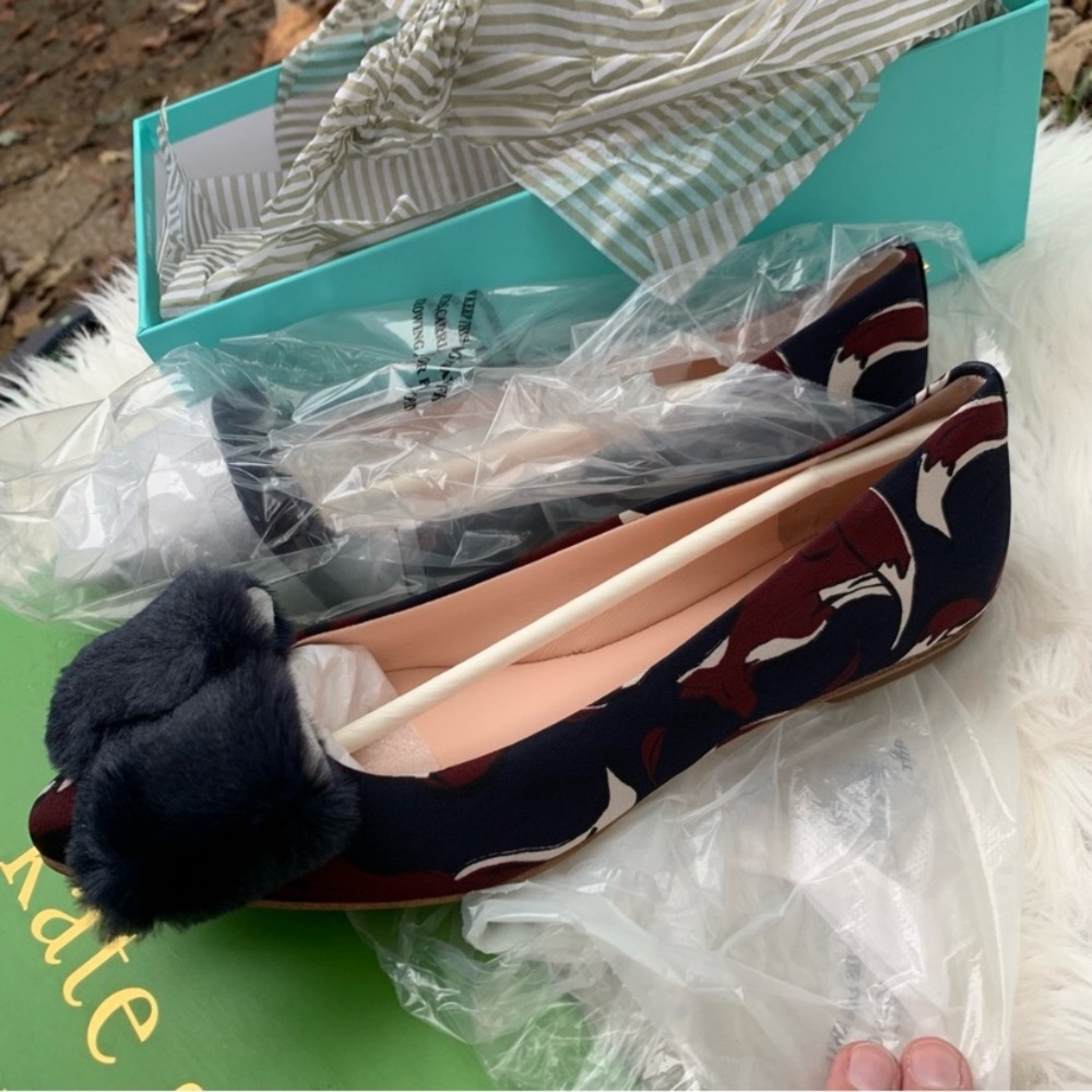 Kate Spade Elen Black and Burgundy Flats with Fur Accent Size 9